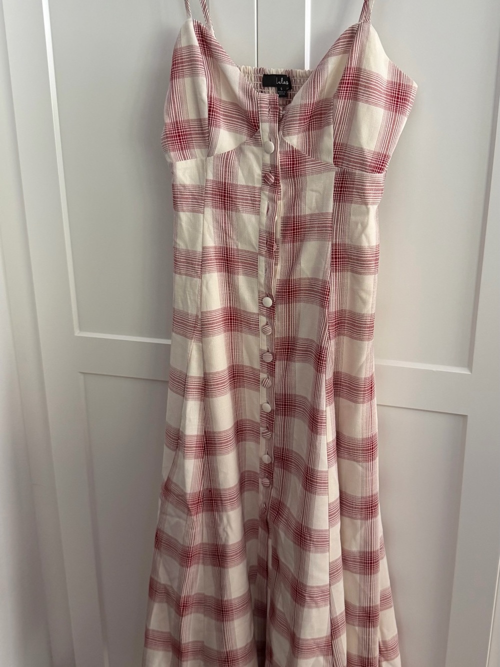 Lulu's Cream and Pink Plaid Button-Front Girls' Dress Small